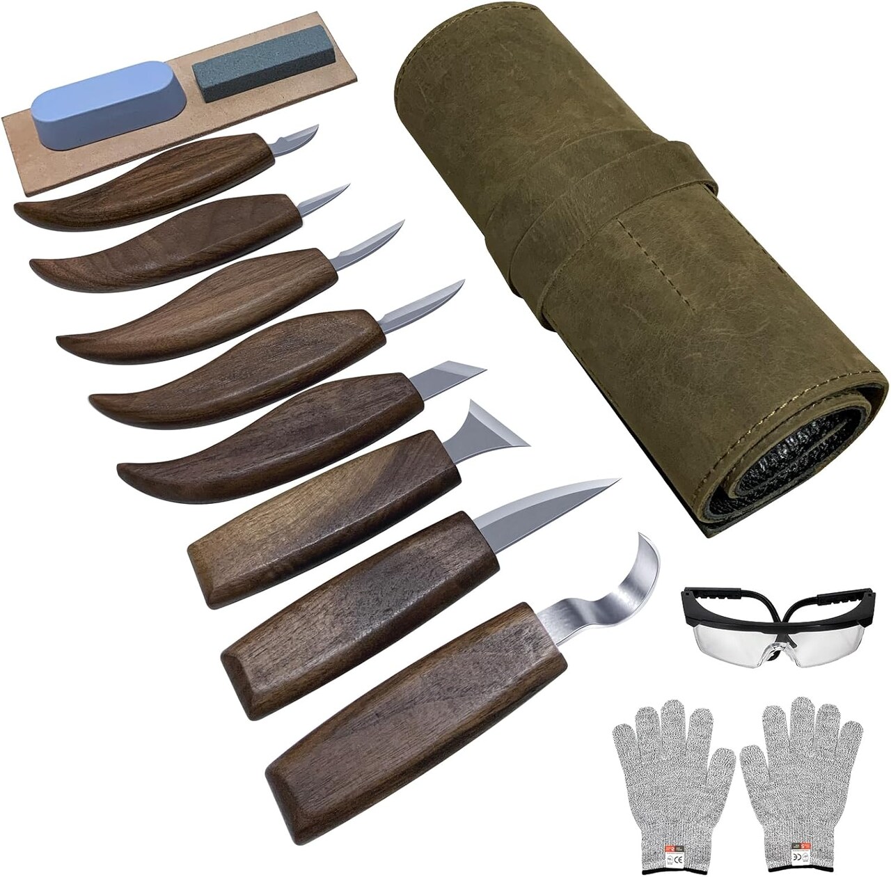 Roll Bag Genuine Leather - Deluxe Whittling Kit - Wood Carving Knife - Widdle Wood Kit - Spoon Carving Tools - Wood Whittling Kit
